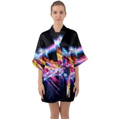 Colorful Neon Art Light Rays, Rainbow Colors Half Sleeve Satin Kimono  by picsaspassion