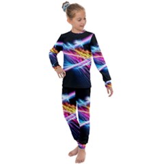 Colorful Neon Art Light Rays, Rainbow Colors Kids  Long Sleeve Set  by picsaspassion