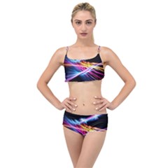 Colorful Neon Art Light Rays, Rainbow Colors Layered Top Bikini Set by picsaspassion