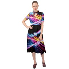 Colorful Neon Art Light Rays, Rainbow Colors Keyhole Neckline Chiffon Dress by picsaspassion