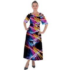 Colorful Neon Art Light Rays, Rainbow Colors Shoulder Straps Boho Maxi Dress  by picsaspassion