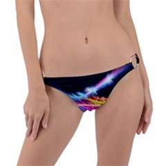 Colorful Neon Art Light Rays, Rainbow Colors Ring Detail Bikini Bottom