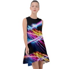 Colorful Neon Art Light Rays, Rainbow Colors Frill Swing Dress