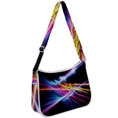 Colorful Neon Art Light Rays, Rainbow Colors Zip Up Shoulder Bag