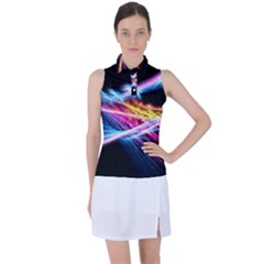 Colorful Neon Art Light Rays, Rainbow Colors Women’s Sleeveless Polo