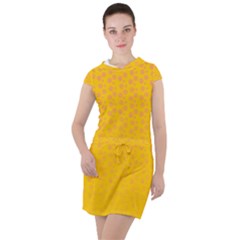 Background Polka Yellow Drawstring Hooded Dress