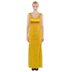 Background Polka Yellow Thigh Split Maxi Dress