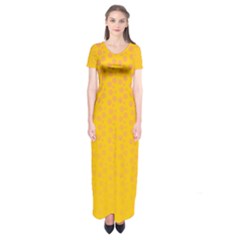 Background Polka Yellow Short Sleeve Maxi Dress by HermanTelo