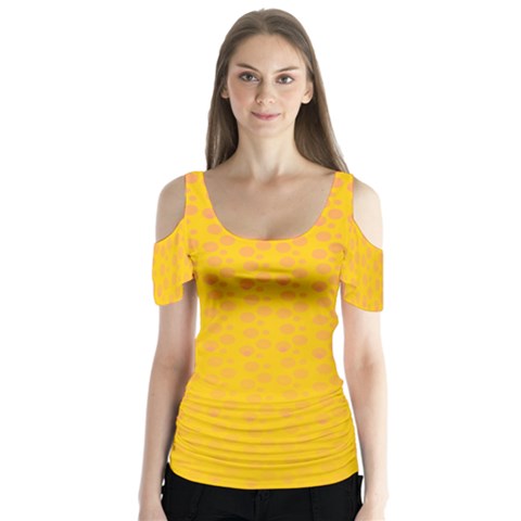 Background Polka Yellow Butterfly Sleeve Cutout Tee  by HermanTelo