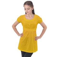 Background Polka Yellow Puff Sleeve Tunic Top