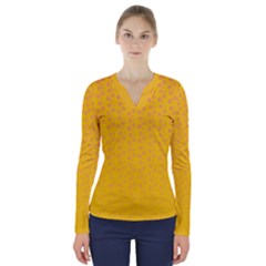 Background Polka Yellow V-neck Long Sleeve Top