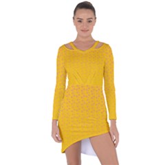 Background Polka Yellow Asymmetric Cut-out Shift Dress by HermanTelo