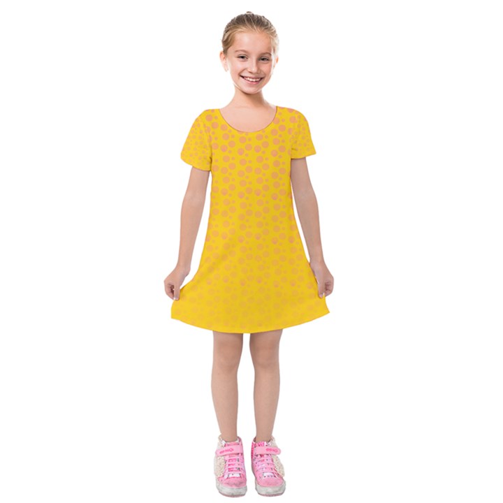 Background Polka Yellow Kids  Short Sleeve Velvet Dress