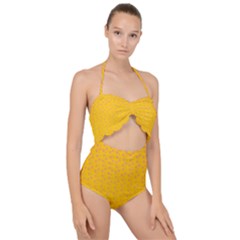 Background Polka Yellow Scallop Top Cut Out Swimsuit