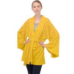 Background Polka Yellow Long Sleeve Velvet Kimono 