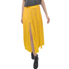 Background Polka Yellow Velour Split Maxi Skirt