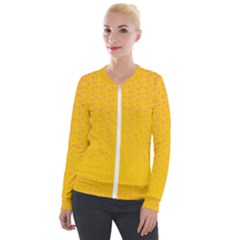 Background Polka Yellow Velour Zip Up Jacket