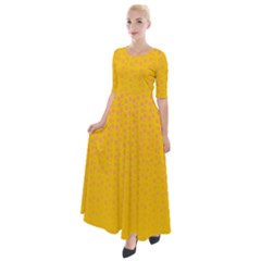 Background Polka Yellow Half Sleeves Maxi Dress