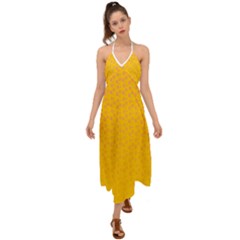 Background Polka Yellow Halter Tie Back Dress 