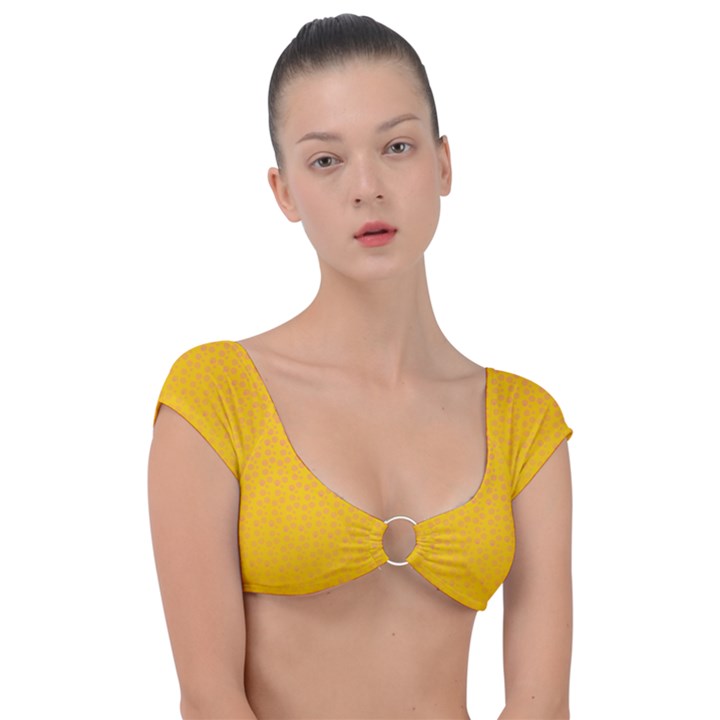 Background Polka Yellow Cap Sleeve Ring Bikini Top