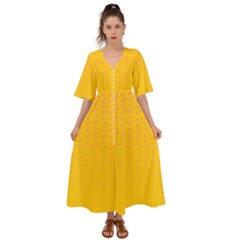 Background Polka Yellow Kimono Sleeve Boho Dress