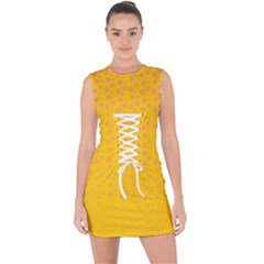 Background Polka Yellow Lace Up Front Bodycon Dress