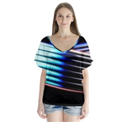 Motion Line Illustrations V-neck Flutter Sleeve Top