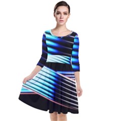 Motion Line Illustrations Quarter Sleeve Waist Band Dress