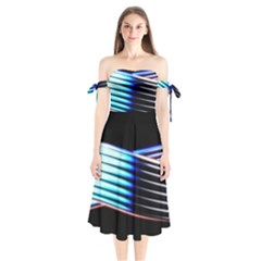 Motion Line Illustrations Shoulder Tie Bardot Midi Dress