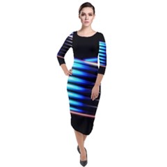 Motion Line Illustrations Quarter Sleeve Midi Velour Bodycon Dress