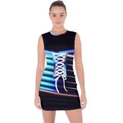 Motion Line Illustrations Lace Up Front Bodycon Dress