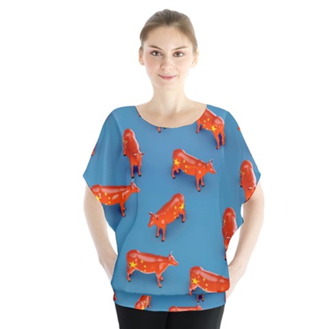 Illustrations Cow Agriculture Livestock Batwing Chiffon Blouse by HermanTelo