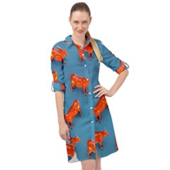 Illustrations Cow Agriculture Livestock Long Sleeve Mini Shirt Dress