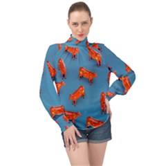 Illustrations Cow Agriculture Livestock High Neck Long Sleeve Chiffon Top by HermanTelo