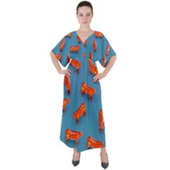 Illustrations Cow Agriculture Livestock V-neck Boho Style Maxi Dress