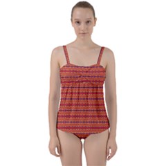 Illustrations Fabric Triangle Twist Front Tankini Set