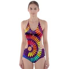 Abstract Background Spiral Colorful Cut-out One Piece Swimsuit