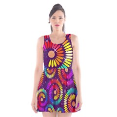 Abstract Background Spiral Colorful Scoop Neck Skater Dress