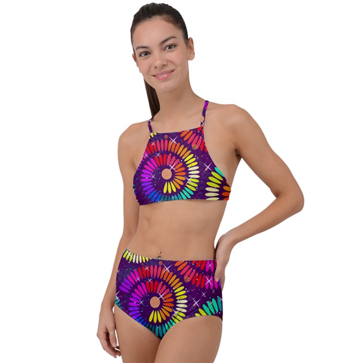 Abstract Background Spiral Colorful High Waist Tankini Set