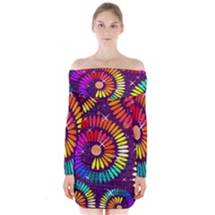 Abstract Background Spiral Colorful Long Sleeve Off Shoulder Dress