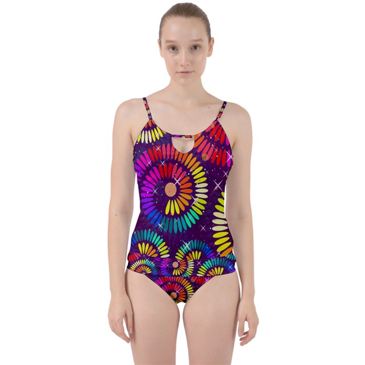 Abstract Background Spiral Colorful Cut Out Top Tankini Set