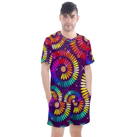 Abstract Background Spiral Colorful Men s Mesh Tee And Shorts Set by HermanTelo