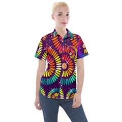 Abstract Background Spiral Colorful Women s Short Sleeve Pocket Shirt