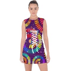 Abstract Background Spiral Colorful Lace Up Front Bodycon Dress