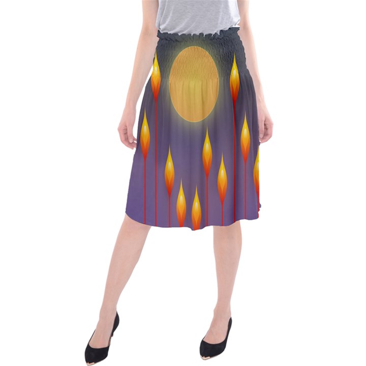 Night Moon Flora Background Midi Beach Skirt