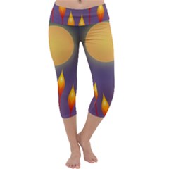 Night Moon Flora Background Capri Yoga Leggings