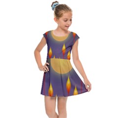 Night Moon Flora Background Kids  Cap Sleeve Dress