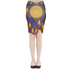 Night Moon Flora Background Midi Wrap Pencil Skirt by HermanTelo