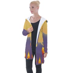 Night Moon Flora Background Longline Hooded Cardigan