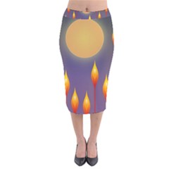 Night Moon Flora Background Velvet Midi Pencil Skirt